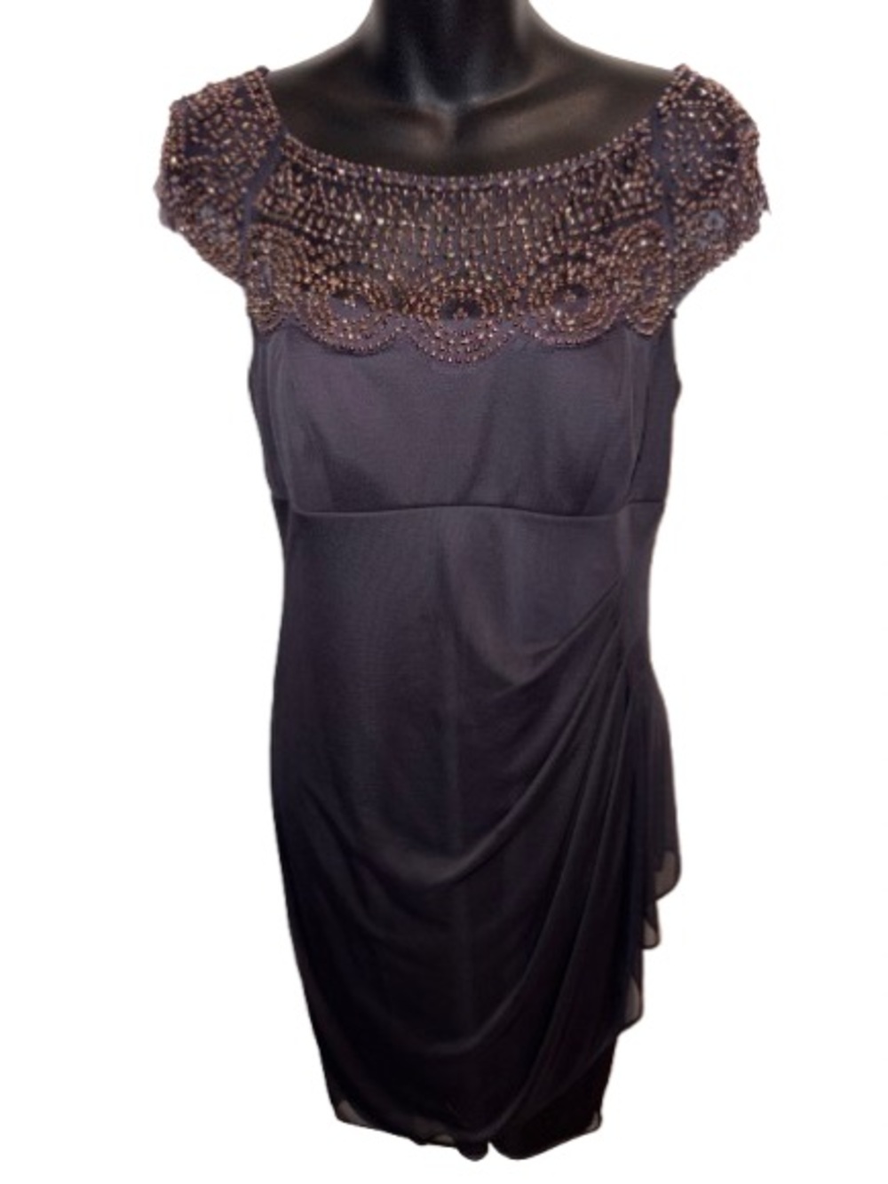 Xscape Navy Blue Beaded Cap-Sleeve Midi Dress size 8